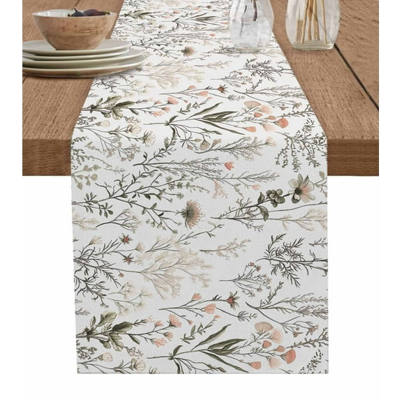 Table Runner 72 Inches Long for Kitchen Dining, Spring Floral Dresser Scarf Farmhouse, Dining Table Decorations for Wedding/Parties, Vintage Botanical Watercolor Elegant 16 x 72 In