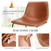 CONCETTA Bar Stools Set of 2, 26inch Industrial Stools with Back, Leather and Footrest for Kitchen, Brown