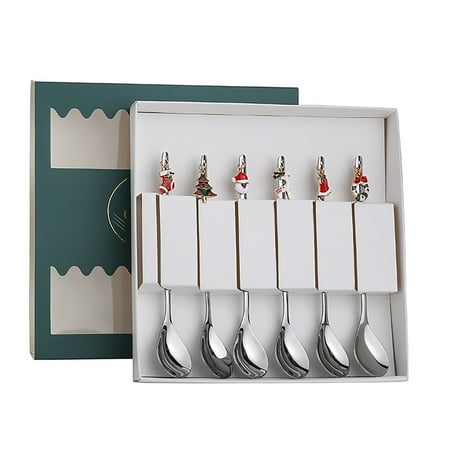 

Clearance Under 10$!Kitchen Gadgets 6pcs Stainless Steel Coffee Spoon Fruit Merry Christmas Ornaments Soup Teaspoons Mixing Stirrer Kitchen Tableware