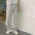 thumbnail image 2 of VISgogo Pantalones rectos de pierna ancha para mujer, pantalones largos casuales de cintura alta con estampado a cuadros y ajuste relajado VISgogo  moda, 2 of 8
