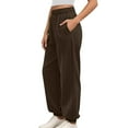 thumbnail image 2 of DuoJiaJ Women's High Witdth Comfort Knit Joggers With Drawstring And Pockets Relaxed Fit High Witdth Waistband Casual Pants For Everyday Wear Women's Wide Leg Pants Brown XXL, 2 of 5