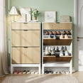 thumbnail image 5 of Slim Entryway Shoe Storage Cabinet with 2 Flip Drawers & Top Drawer, Farmhouse Fluted Wooden Shoe Rack with Metal Legs, 5 of 7
