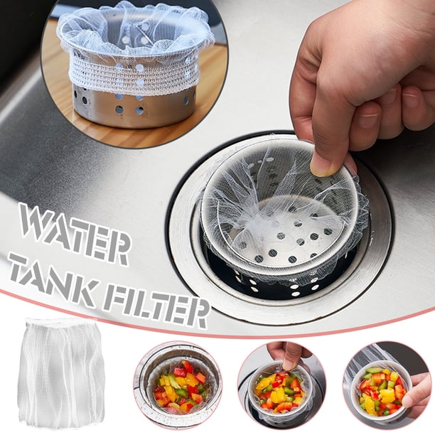 Bolsas de malla desechables para colador de fregadero | Red filtrante de poliéster fino | Apertura elástica | Recogedor de basura para desagüe de cocina | Filtro de basura antiobstrucción | Blanco |