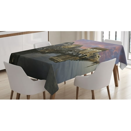 Nantucket Kitchen Table United States Tablecloth, Sunset over Nantucket Massachusetts Dramatic Sky Clouds Pond Houses, Rectangular Table Cover for Dining Room Kitchen, 60 X 90 Inches, Coral Blue Sepia, by Ambesonne ()