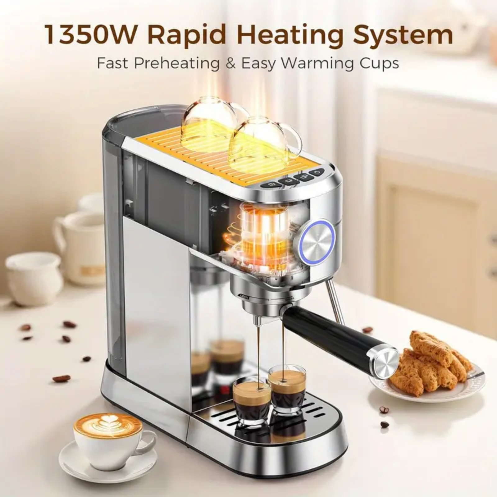 Auseo 20 Bar Espresso Coffee Maker with Milk Frother Steam Wand, 40oz Removable Water Tank, Espresso/Cappuccino/Latte/Mocha for Home, Stainless Steel