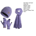 thumbnail image 7 of Guiexla 1 Set Winter Hat Scarf Gloves Set Thick Knitted Soft Warm Elastic Solid Color Ear Five Fingers Windproof Unisex Winter Outdoor Cycling Cap Tassel Scarf Touch Screen Gloves Set, 7 of 7