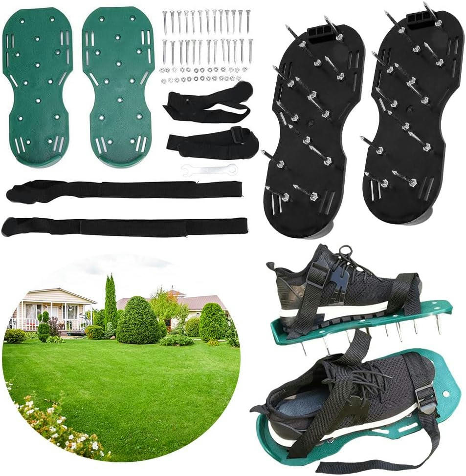 Lawn Aerator Tool Lawn Aerator Shoe Garden Lawn Nail Shoes Loose Soil Self-Leveling Epoxy Yard Grass Cultivator Scarification Nail Tool(Green)