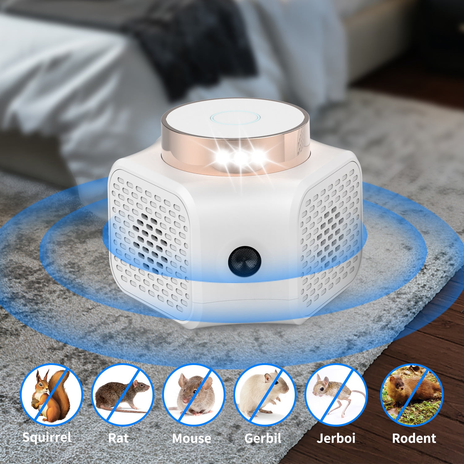 Jinyi Indoor Ultrasonic Insect & Pest Repellent with 360° Coverage and LED Lights