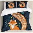 thumbnail image 1 of Vintage Queen Size Duvet Cover Set, "What Does the Fox Say?" Quote Hipster Animals Know Better Habitat Creature Illustration, Decorative 3 Piece Bedding Set with 2 Pillow Shams, Multi, by Ambesonne, 1 of 3