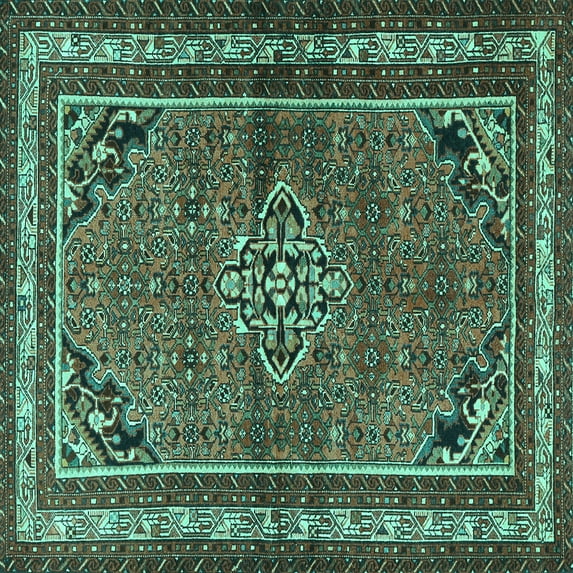 Ahgly Company Indoor Square Persian Turquoise Blue Traditional Area Rugs, 5' Square