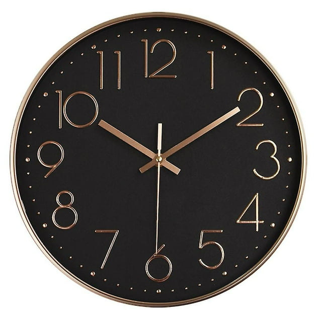Reloj de pared de cuarzo de calidad, silencioso, sin tictac, redondo, fácil de leer, lujo en oro negro