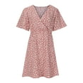 thumbnail image 4 of EQWLJWE Mode Grande Taille Femme Été Manches Courtes Aguichant Confortable Décontracté Col en V Imprimé Floral Mini Robe, 4 of 8