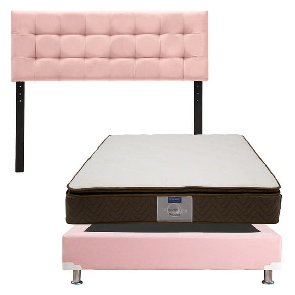 Box Base Cama Queen Size+Cabecera Catania Rosa+Colchon Queen Size Nautilus