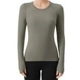 thumbnail image 2 of CQONEPT Women's Soft Crew Neck Long Sleeve T-Shirt Fitted Basic Top for Casual Going Out Fall Stretch Tee Khaki XL, 2 of 4