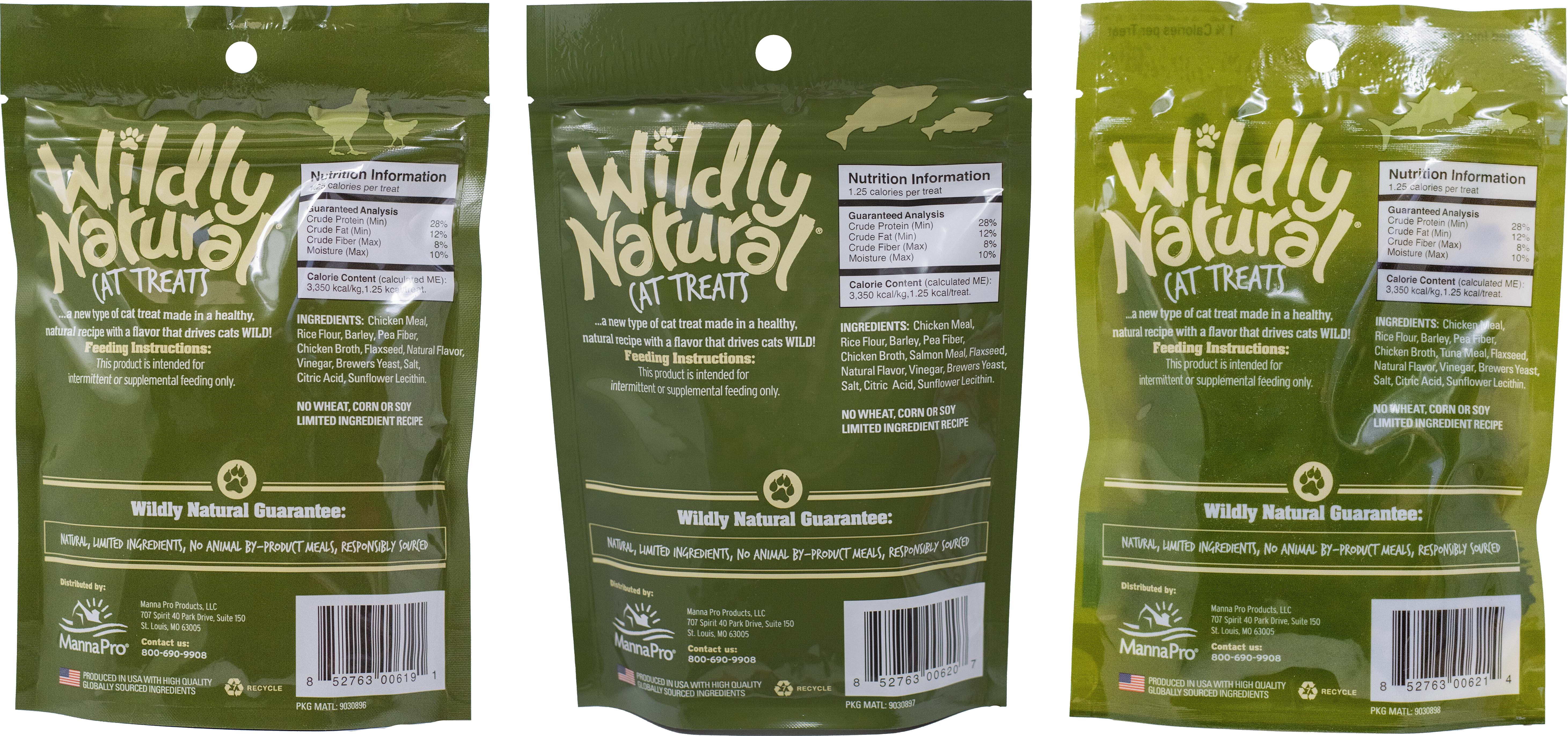 Cat Treats Limited Ingredient, Wildly Natural Crunchy  3 Flavors (1) Each: Salmon, Tuna, Chicken + MerlinsMart Zine + Catnip Toy | Fruitables