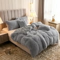 thumbnail image 2 of Uhamho 2 Piece Faux Fur Bedding Duvet Cover Set, Solid Comforter Cover Quilt Cover with Pillowcase, Twin, Light Gray, 2 of 6