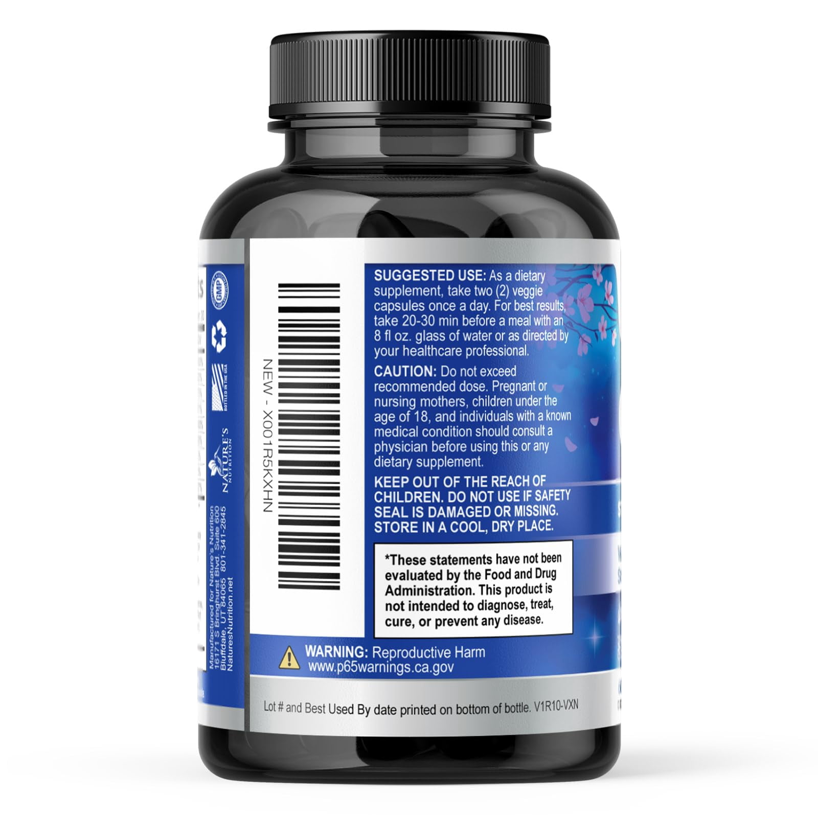 Natural Calm, Unwind & Relax Support - Ashwagandha, GABA, Magnesium, L-Theanine & More - Natural Focus, Energy & Immune Support - Nature's Non-GMO, Vegan, Gluten Free, Bottled in USA - 120 Capsules