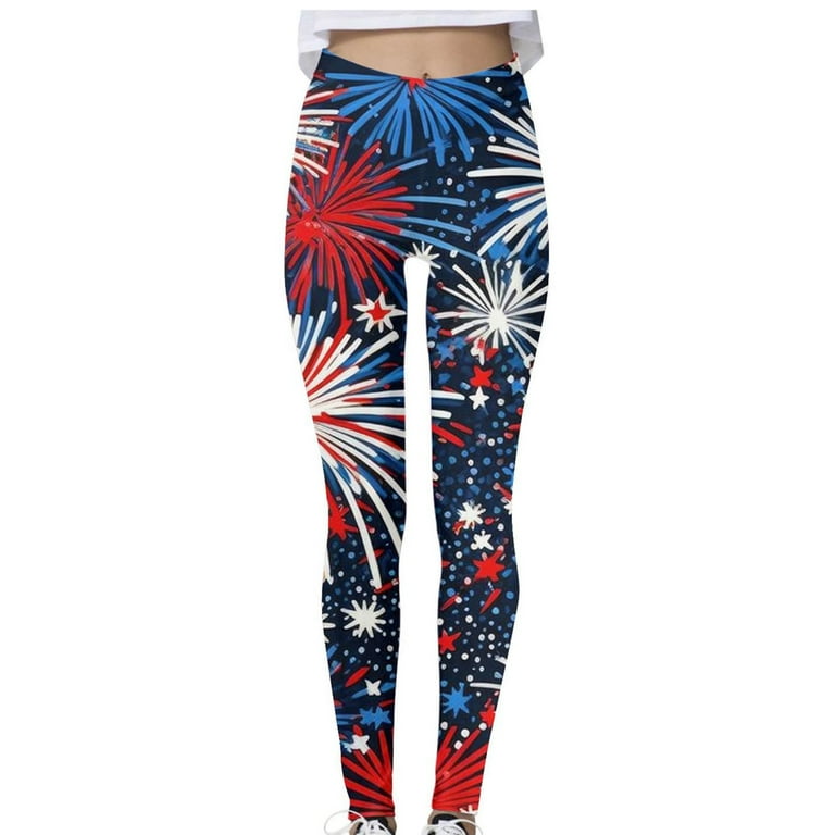 4th of July Leggings for Women Independence Day Leggings Women USA Flag Print Workout Tights High Waist Yoga Leggings