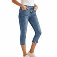 thumbnail image 2 of Stretchy Denim Capris Pants for Women Straight Leg Distressed Boyfriend Jeans Ripped Hem Slim Fit Cropped Pant, 2 of 9