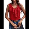 thumbnail image 3 of Blusas Sin Mangas con Volantes para Mujer, Elegantes, Informales, para Trabajo, Oficina, Cuello en V, de , Verano 2025. Rojo L, 3 of 9