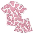 thumbnail image 2 of Silky Satin Kids' Pajama Set Breathable & Smooth Unisex Button-Down Pajamas Pink Hearts Pattern X-Large, 2 of 8