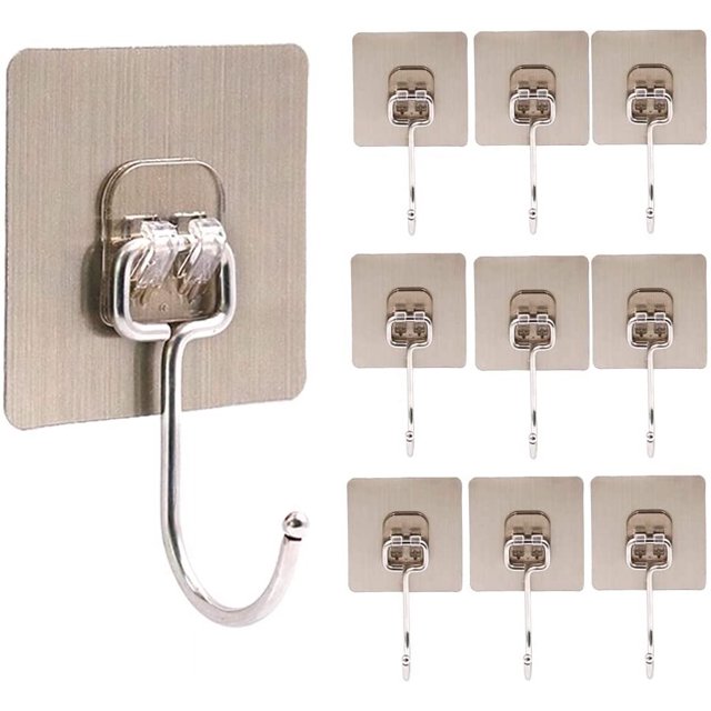 10 ganchos adhesivos para pared de cocina. El potente gancho grande que no deja marcas es una creativa pegatina de viscosa cepillada y un gancho de escritorio de baño de cocina montado en la pared sin