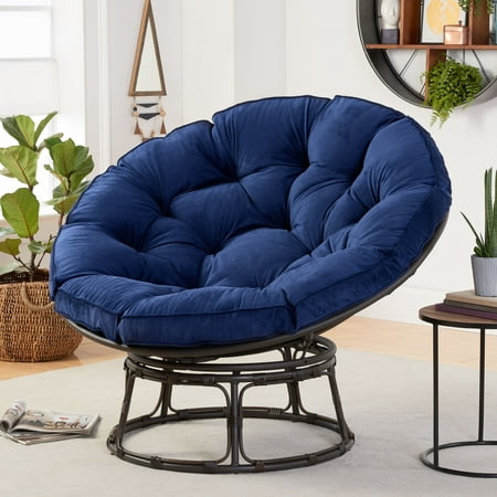 Better Homes & Gardens Papasan Chair with Vevel Fabric Cushion, Navy Color, Steel Frame and PE Wicker Material