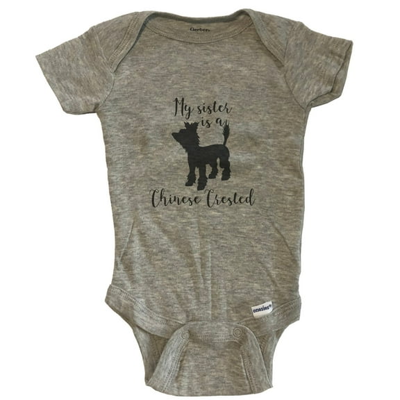 My Sister Is A Chinese Crested Cute Dog Baby Bodysuit - Chinese Crested One Piece Baby Bodysuit - Grey