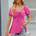 thumbnail image 2 of Hfyihgf Women's Dressy Casual Blouse Drawstring Sweetheart Neck Puff Short Sleeve Peplum Tees Tops Summer Trendy Eyelet T-Shirts(Hot Pink,XL), 2 of 3