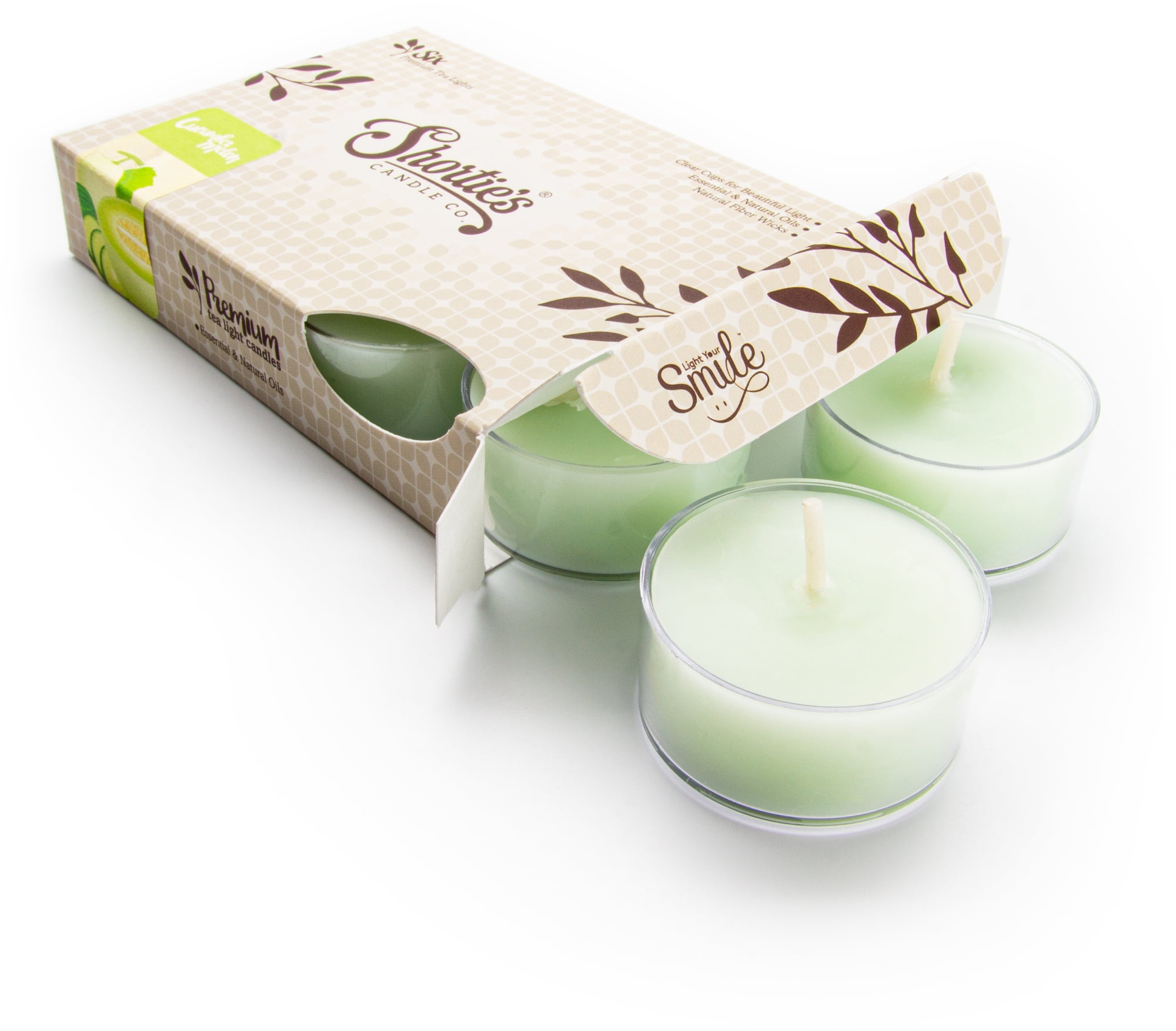Cucumber Melon Tealight Candles - 6 Green Premium Scented Tea Lights - Natural Oils - Shortie's Candle Company