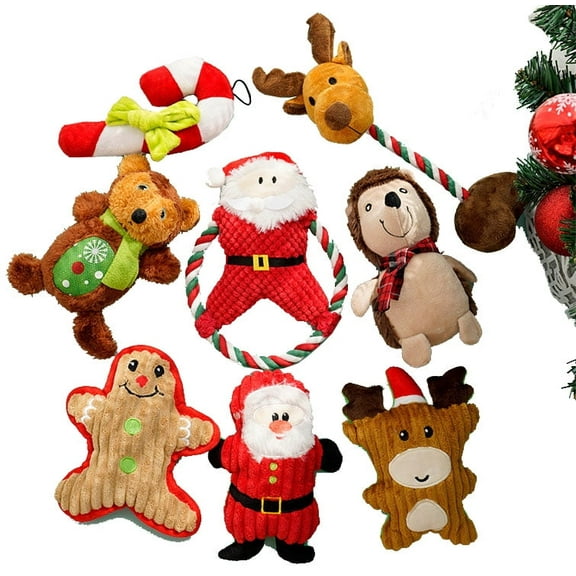 6 Pack Christmas Squeaky Dog Toys, Pet Stuffed Plush Toys for Dog Puppy, Durable Chew Bite Toys for Small Medium Large Dogs, Interactive Xmas Reindeer,  Snowman for Aggressive Chewers