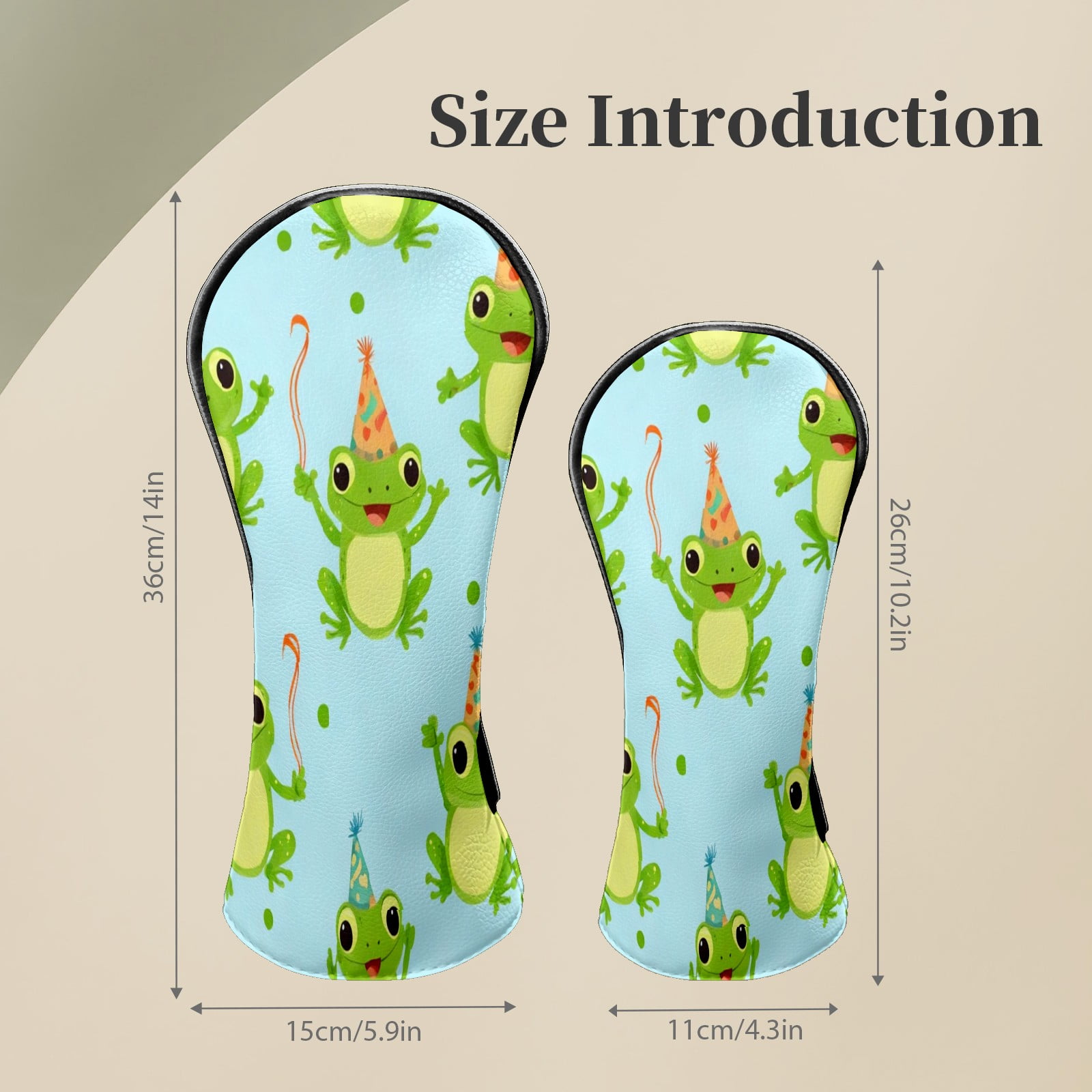 Golf Head Covers for Woods and Driver Waterproof Leather Golf Club Head Covers for Women Men Golf Driver Fairway Wood Headcover Party Hat Frog Seamless Pattern