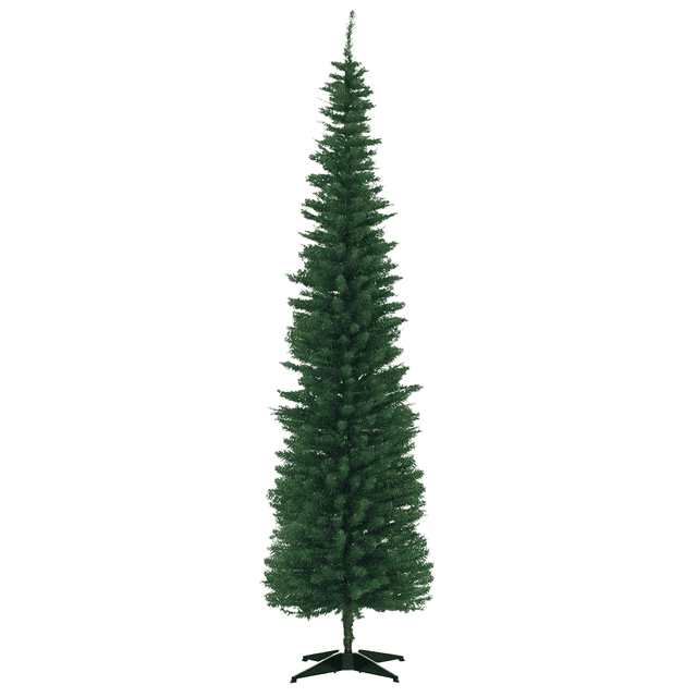 7' Slim Green PVC Pencil Artificial Christmas Tree - 499 Tips, Easy Assembly & Stable Base for Living Room Decor