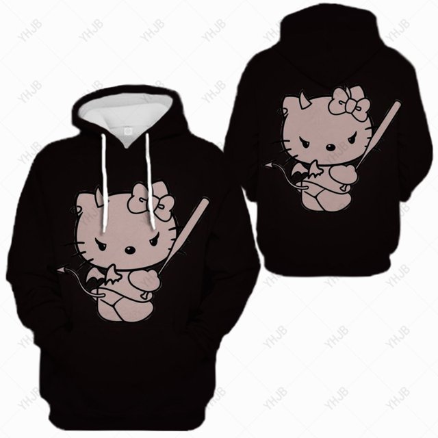Chandail à Capuche Imprimé Hello Kitty Mignon pour Femmes, Décontracté, Col Rond, Vêtements de Sport, Chandail Ample, Automne