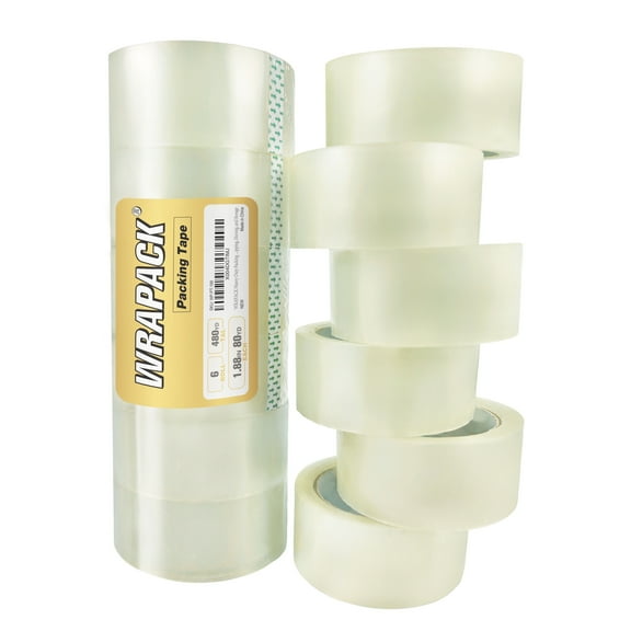 Heavy-Duty Packing Tape, 6 Rolls, 1.88 Inches Wide x 80 Yards Each – Strong Adhesive, Clear Packaging Tape for Shipping, Moving, and Storage