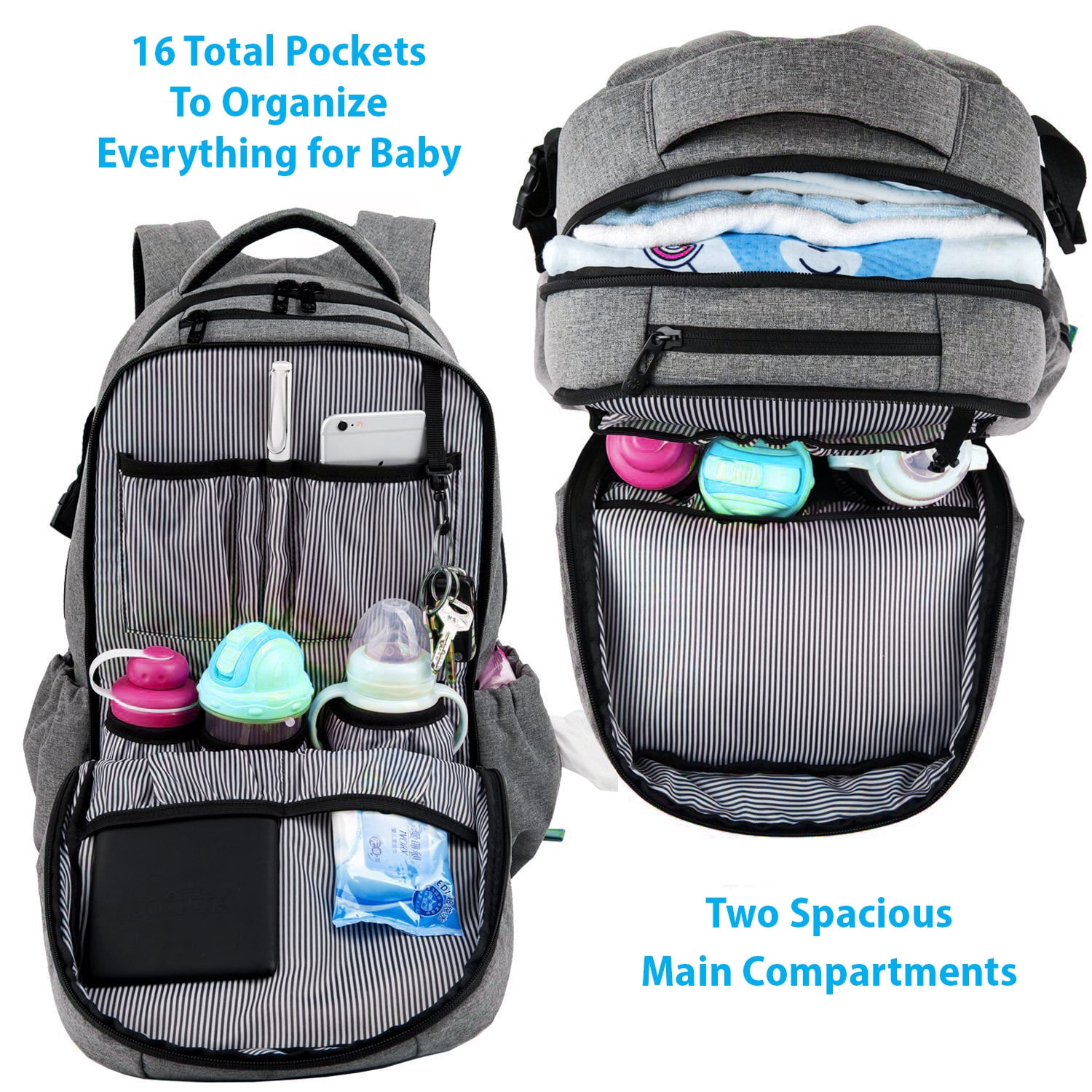 Backpack Diaper Bag with Matching Changing Pad - Gray