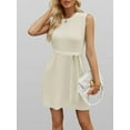 thumbnail image 6 of Women'S Sleeveless Mini Sweater Tank Dress Solid Color Casual Crew Neck Side Slit Knitted Dress with Belt, 6 of 9