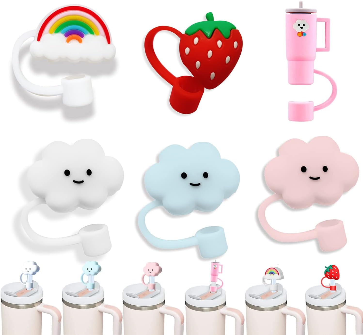 10pcs Cute Cartoon Nursing Series Straw Covers, Reusable Dustproof Silicone Straw Plugs, for 6-8mm Straw, Cup Decoration Accessories,Temu