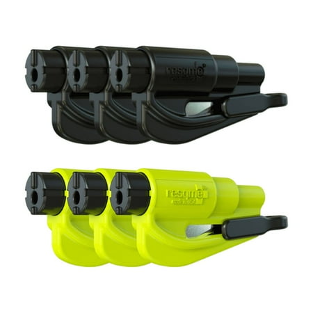 resqme The Original Keychain Car Escape Tool, Seatbelt Cutter and Window Breaker, Black and Yellow, 6 Pack