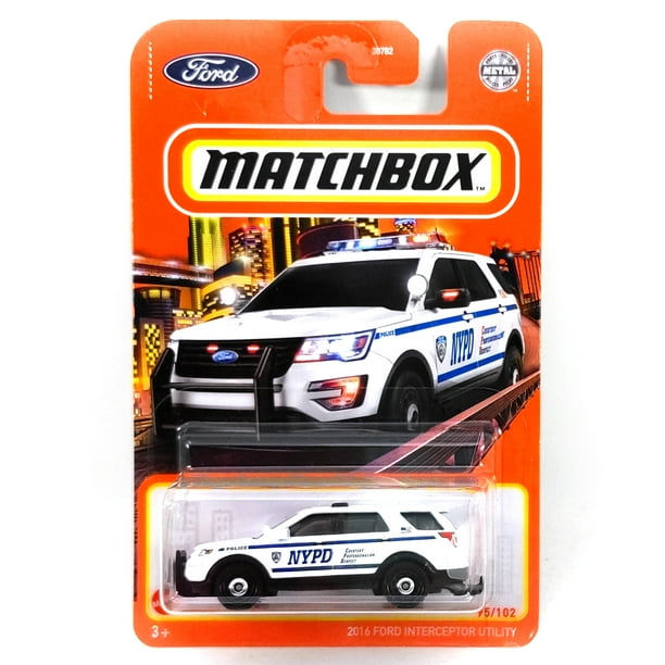  Matchbox Ford Interceptor Utility, Ford Series / , Vehículo a escala blanca de la policía de Nueva York