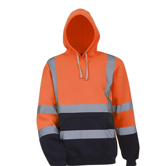 VEKDONE Hauts de Sécurité Réfléchissants pour Hommes Haute Visibilité Travail Réfléchissant Construction Chandails à Capuche Imperméables à Cordon Capuchon avec Poche Orange TTG