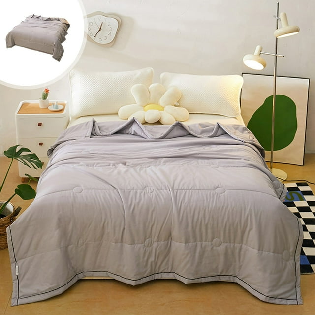 Edredón Refrescante de Verano Color Menta | Manta de Doble Cara con Efecto Frío | Ligera, Lavable, Fina, de Color Liso | 150 X 100 Cm | Gris