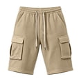 thumbnail image 5 of Men's Waffle Knit Cargo Shorts with Drawstring Elastic Waist and Multiple Pockets, Solid Color Casual Summer Bottoms, Loose Fit Workwear Pants for Outdoor Activities, 5 of 5