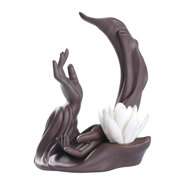 Porta incienso con forma de mano de Buda para decoración del hogar con soporte para flores flor blanca