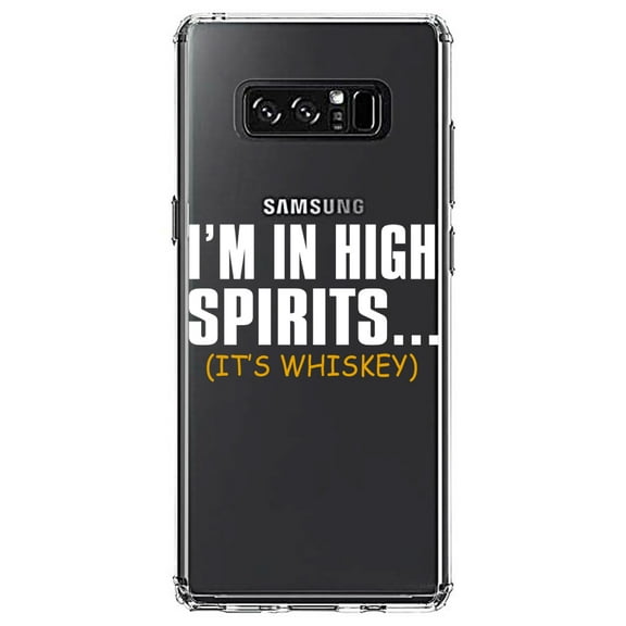 DistinctInk Clear Shockproof Hybrid Case for Samsung Galaxy Note 8 - TPU Bumper Acrylic Back Tempered Glass Screen Protector - I'm in High Spirits (It's Whiskey)