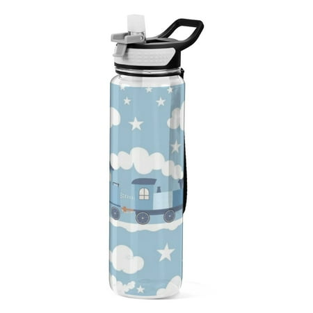 

Sports Water Bottle 1000ML Tritan Food Grade Clear Water Bottle Fitness Outdoor Sports Bike White Clouds and Blue Train