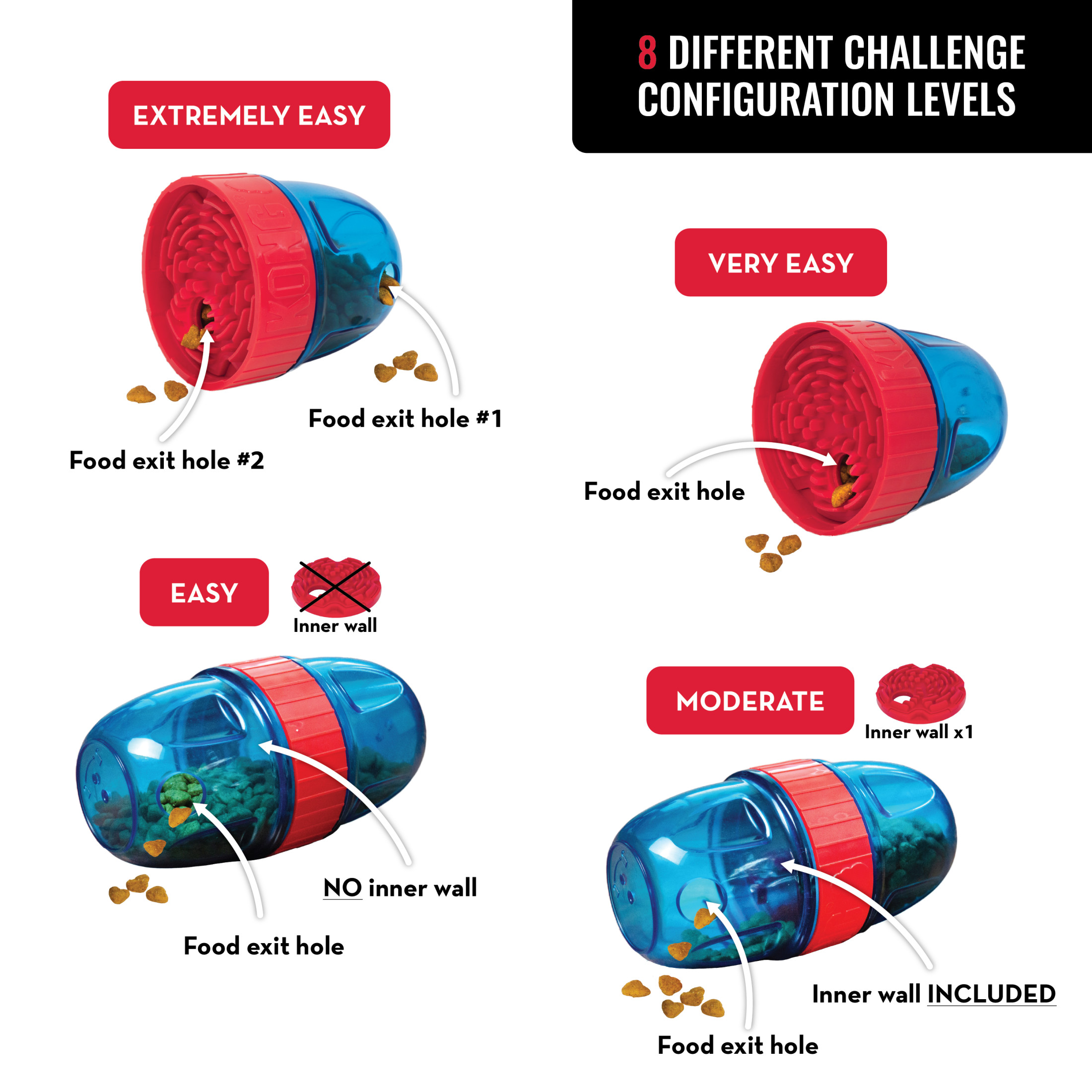 KONG Detachable 1-Piece with Treat Dispenser & Slow Feeder for Average Chewers, Multicolor Pod Large (1 Pack)
