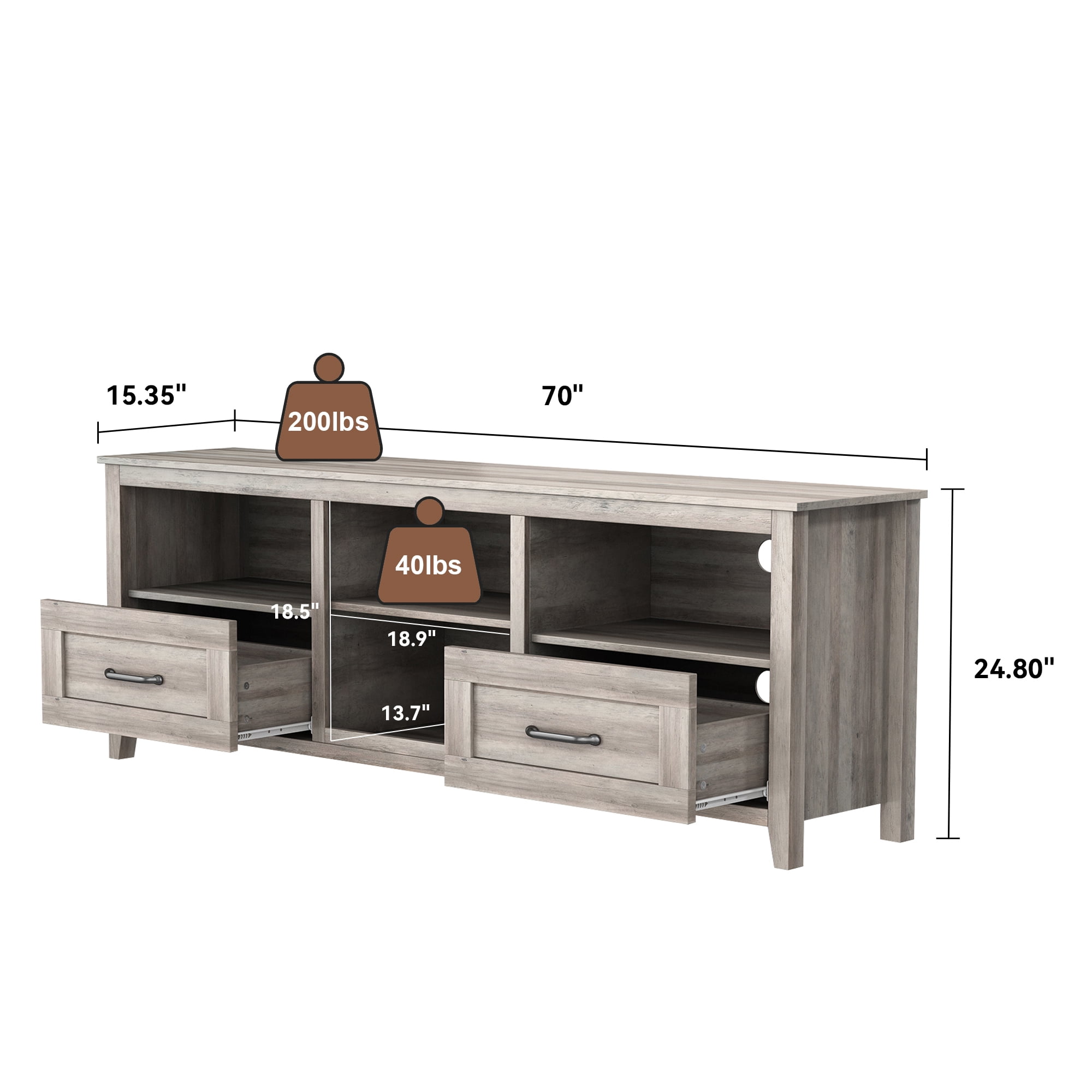 Kadyn 70.08" Grey TV Stand, Entertainment Center TV Console for Living Room, TV Console Table with 2 Drawers and 4 High-Capacity Storage Compartment.