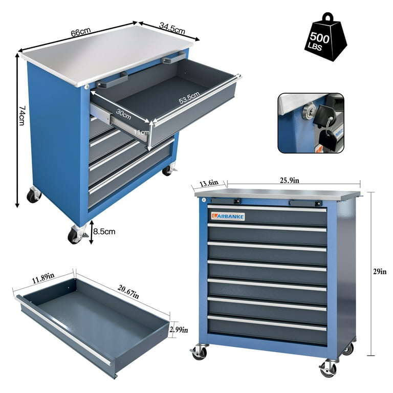 LARBANKE Combination Tool Cabinet, 7 & 5 Drawer Sets, Rolling