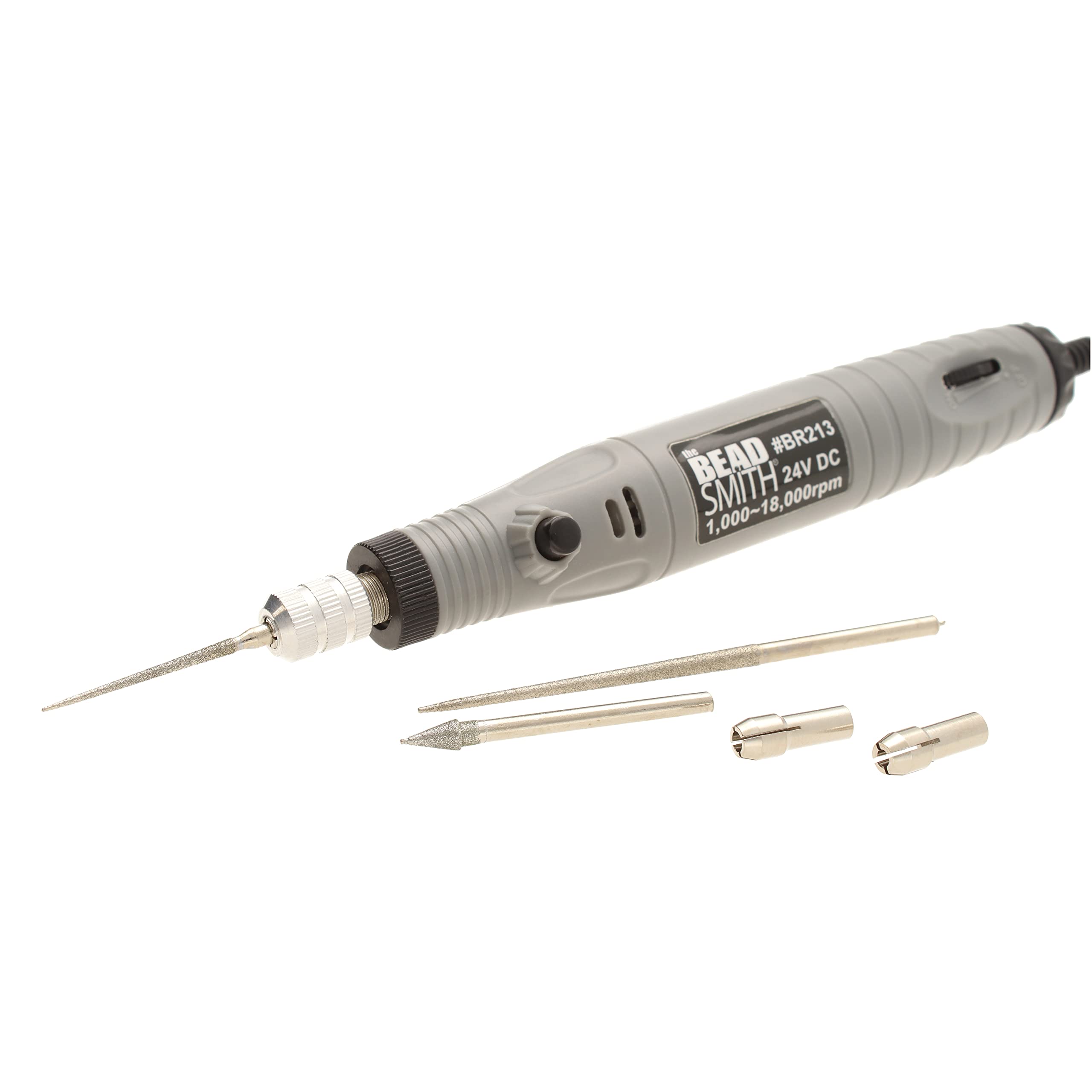 The Beadsmith Electrical Bead Reamer – 3 Interchangeable Diamond Coated Tips – 24 Volt DC – Variable Speed Control – Tools for Opening & Enlarging Holes & Softening & Smoothing Rough Edges